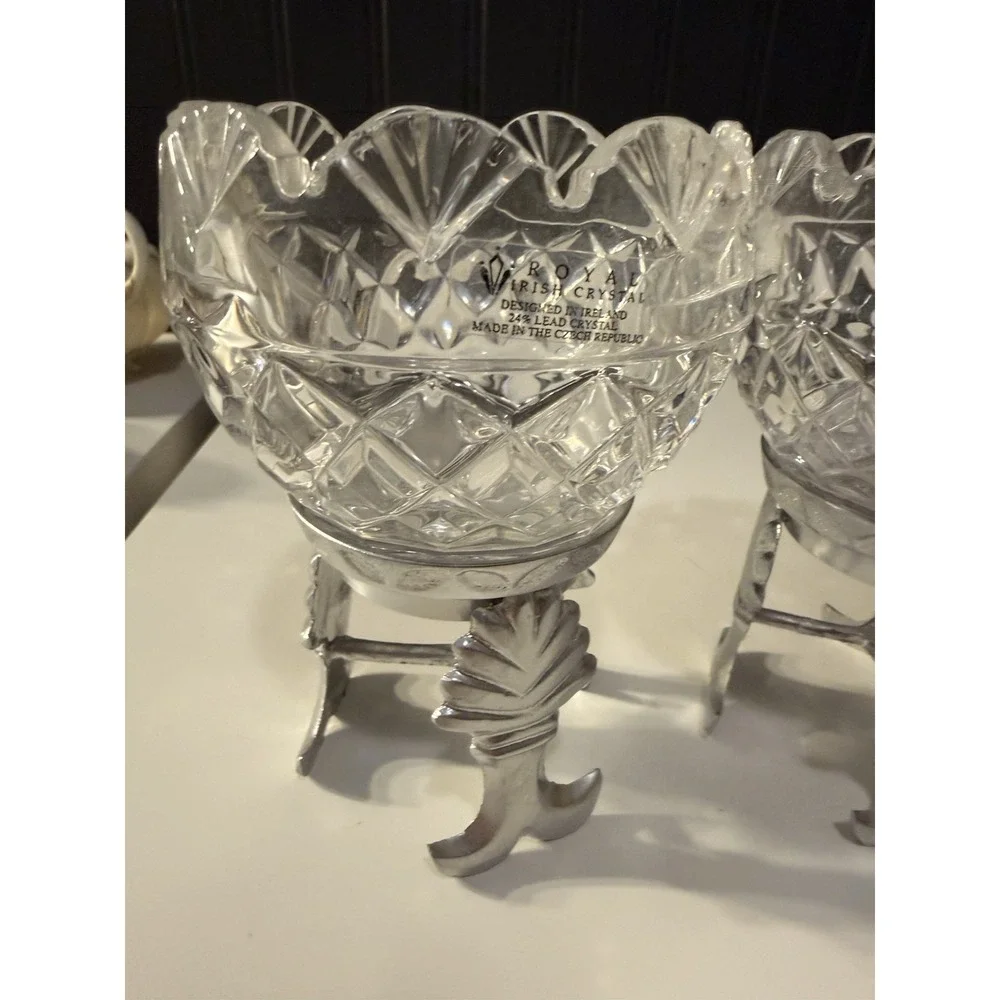 Royal Irish Lead  Crystal On Silver Leaf Stand Used For Candy, Candles Or Holder